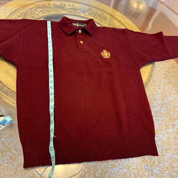 VTG Polo Ralph Lauren Wine Collared Crest Two Button Lambswool Sweater Men’s S - Picture 10 of 11